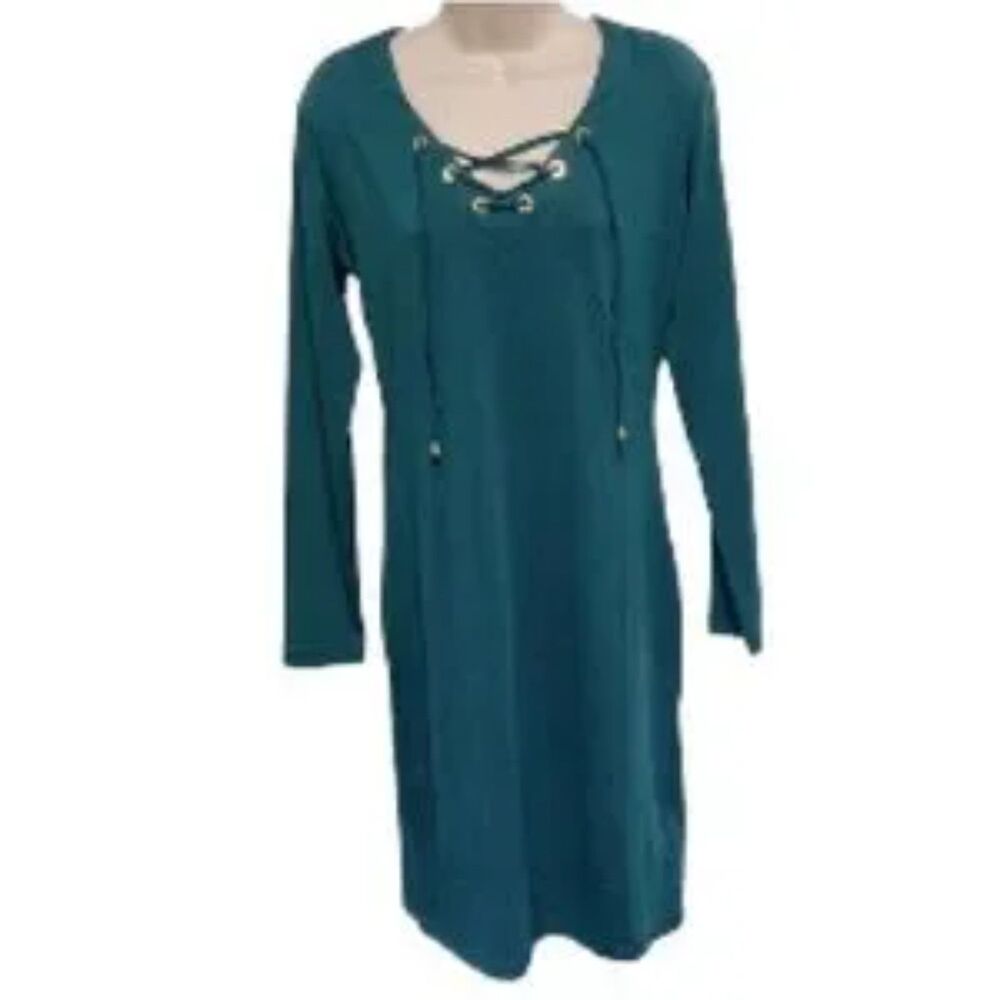 HARVE BERNARD Lace-Up Grommet Business Casual Dress Teal NWT Womens Small